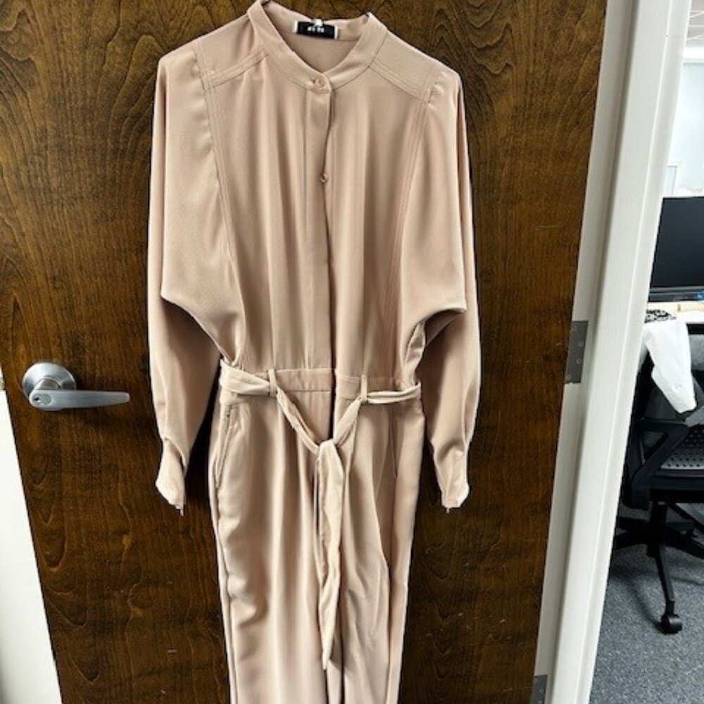 Reiss Blush Beige Long-Sleeve Jumpsuit